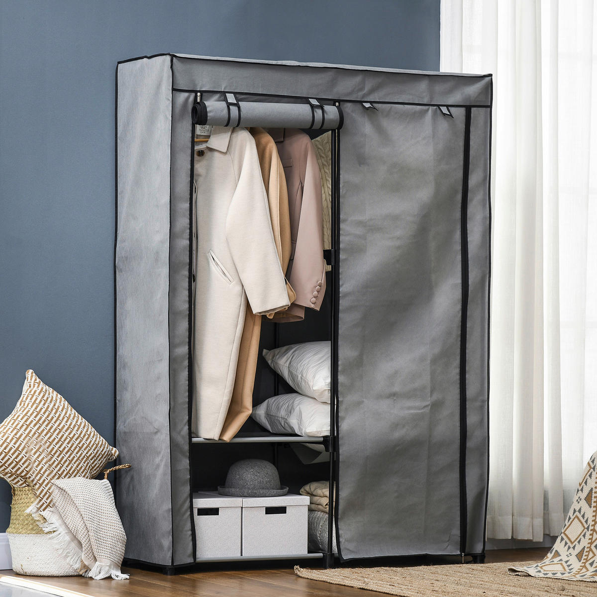 HOMCOM Kleiderschrank hellgrau Polypropylen B/H/L: ca. 49x118x170 cm Kleiderschrank - hellgrau (170,00/49,00/118,00cm) - HOMCOM