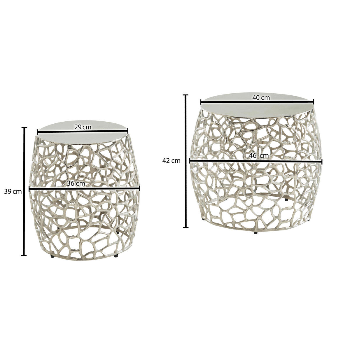 Beistelltisch 2er.-Set. silber B/H/T: ca. 46x42x46 cm 2er.-Set. - silber (46,00/42,00/46,00cm) - Wohnling