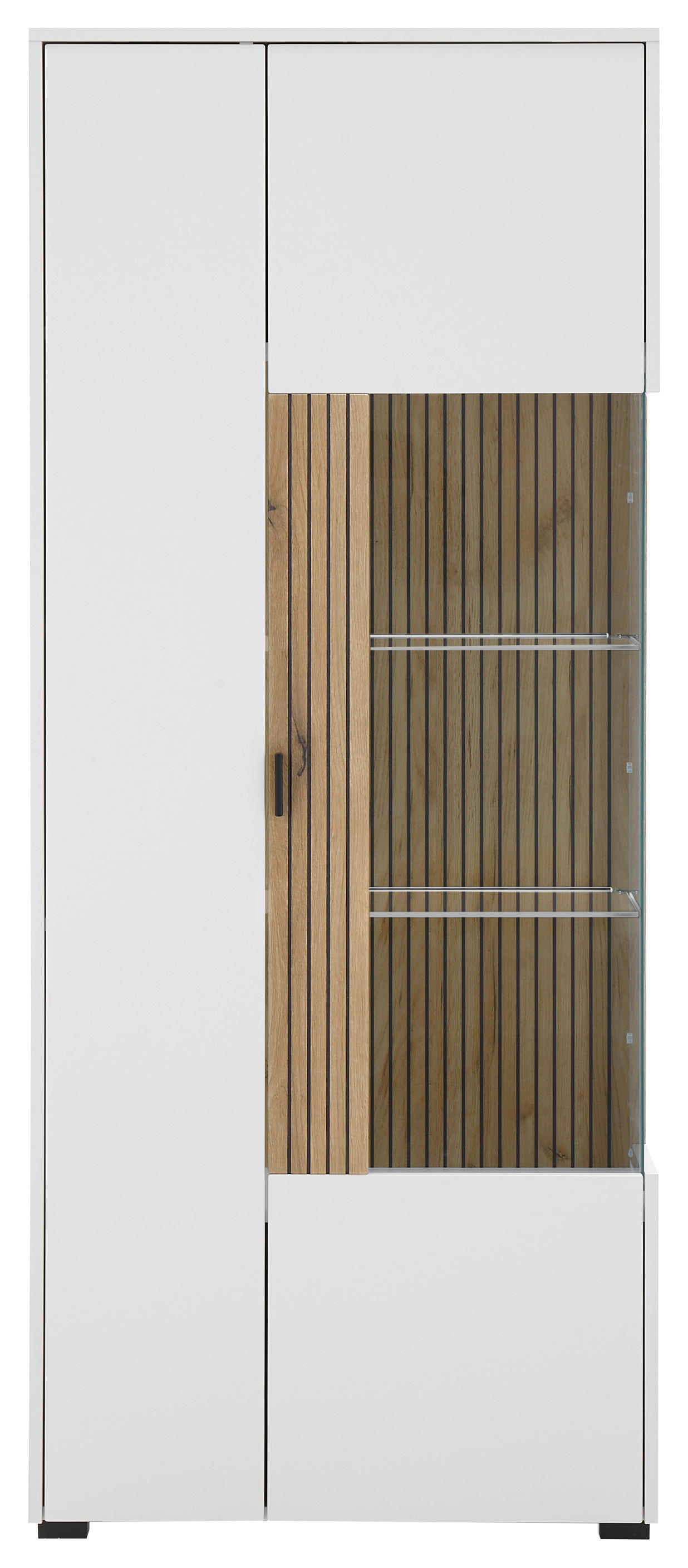 Vitrine Hudson weiß matt Eiche Evoke Coast Nachbildung B/H/T: ca. 75x180x38 cm Hudson - Eiche/weiß (75,00/180,00/38,00cm)