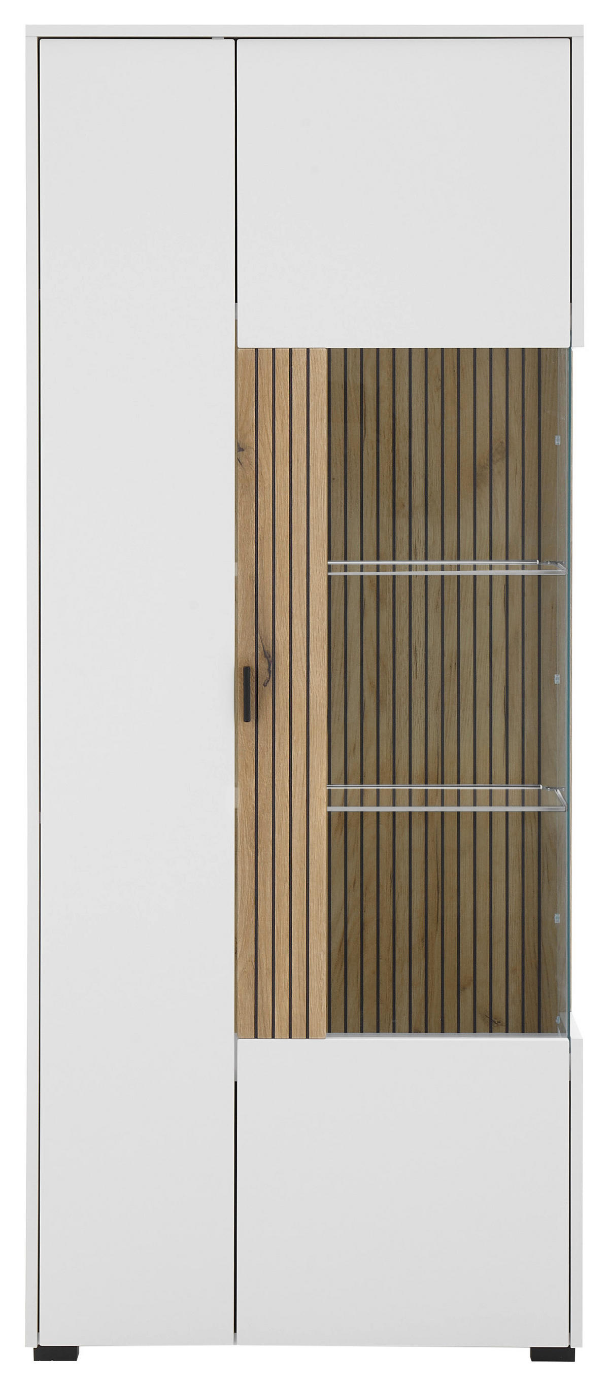 Vitrine Hudson weiß matt Eiche Evoke Coast Nachbildung B/H/T: ca. 75x180x38 cm Hudson - Eiche/weiß (75,00/180,00/38,00cm)