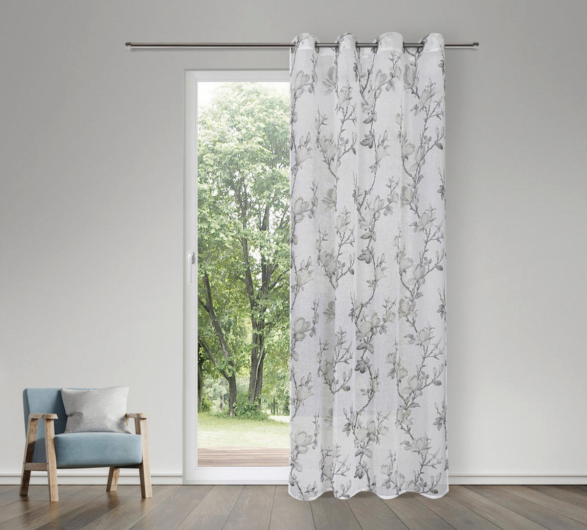 Ösenschal Blume weiß B/L: ca. 140x245 cm Blume - weiß/taupe (140,00/245,00cm) - Happy Home