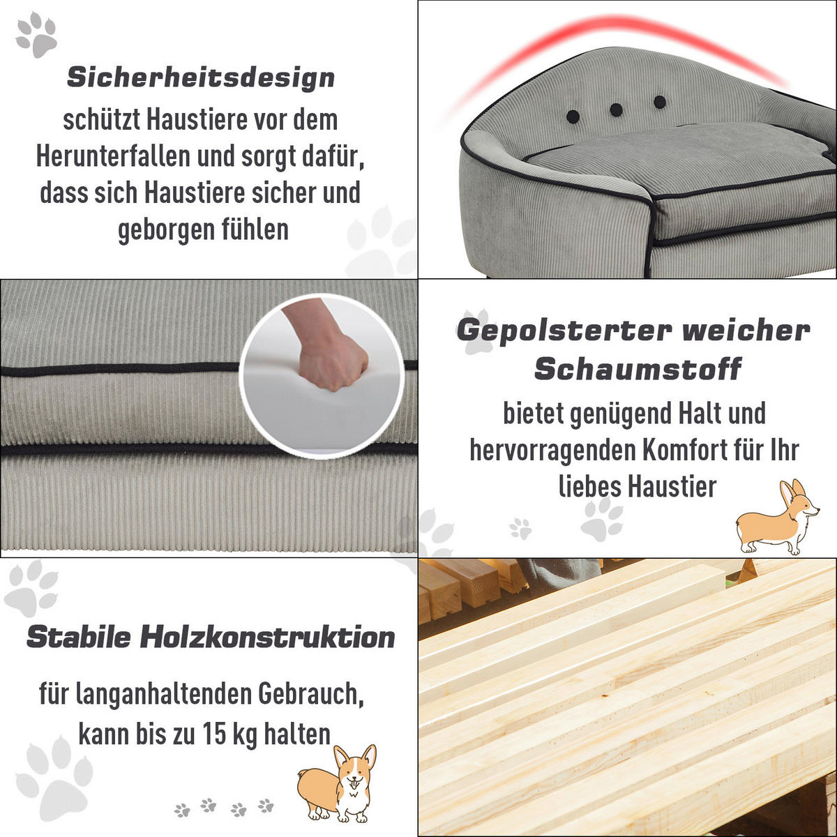 PawHut Hundesofa grau Holz B/H/T: ca. 67x36x45 cm Hundesofa - grau (67,00/36,00/45,00cm) - PawHut