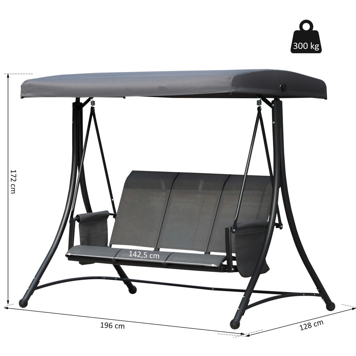 Outsunny Hollywoodschaukel dunkelgrau Metall B/H/T: ca. 196x172x128 cm Hollywoodschaukel - dunkelgrau (196,00/172,00/128,00cm) - Outsunny