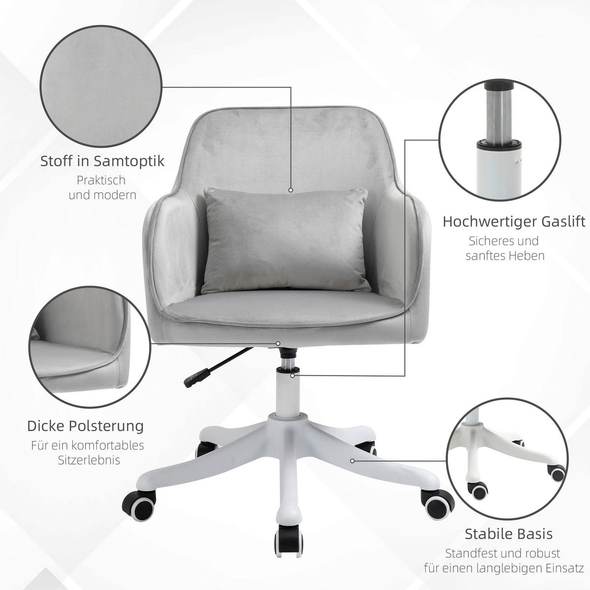 Drehstuhl 921-298V70GY grau 921-298V70GY - grau (55,00/86,00/65,00cm) - Vinsetto