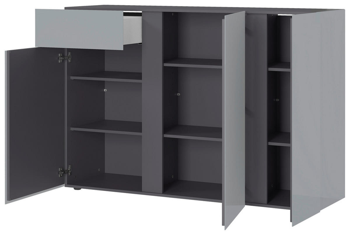 Sideboard Mesa Graphit Nachbildung Silbergrau Hochglanz B/H/T: ca. 152x103x43 cm Mesa - Graphit/Silbergrau (152,00/103,00/43,00cm)