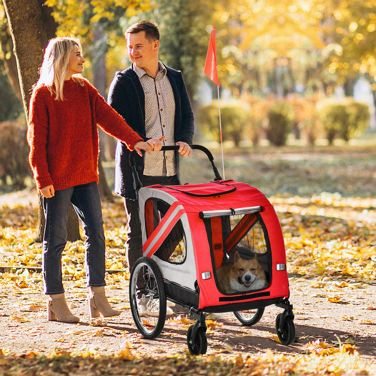 PawHut Hunde-Zubehör rot Polyester B/H/L: ca. 72,5x140x108 cm Hundwagen - rot (108,00/72,50/140,00cm) - PawHut