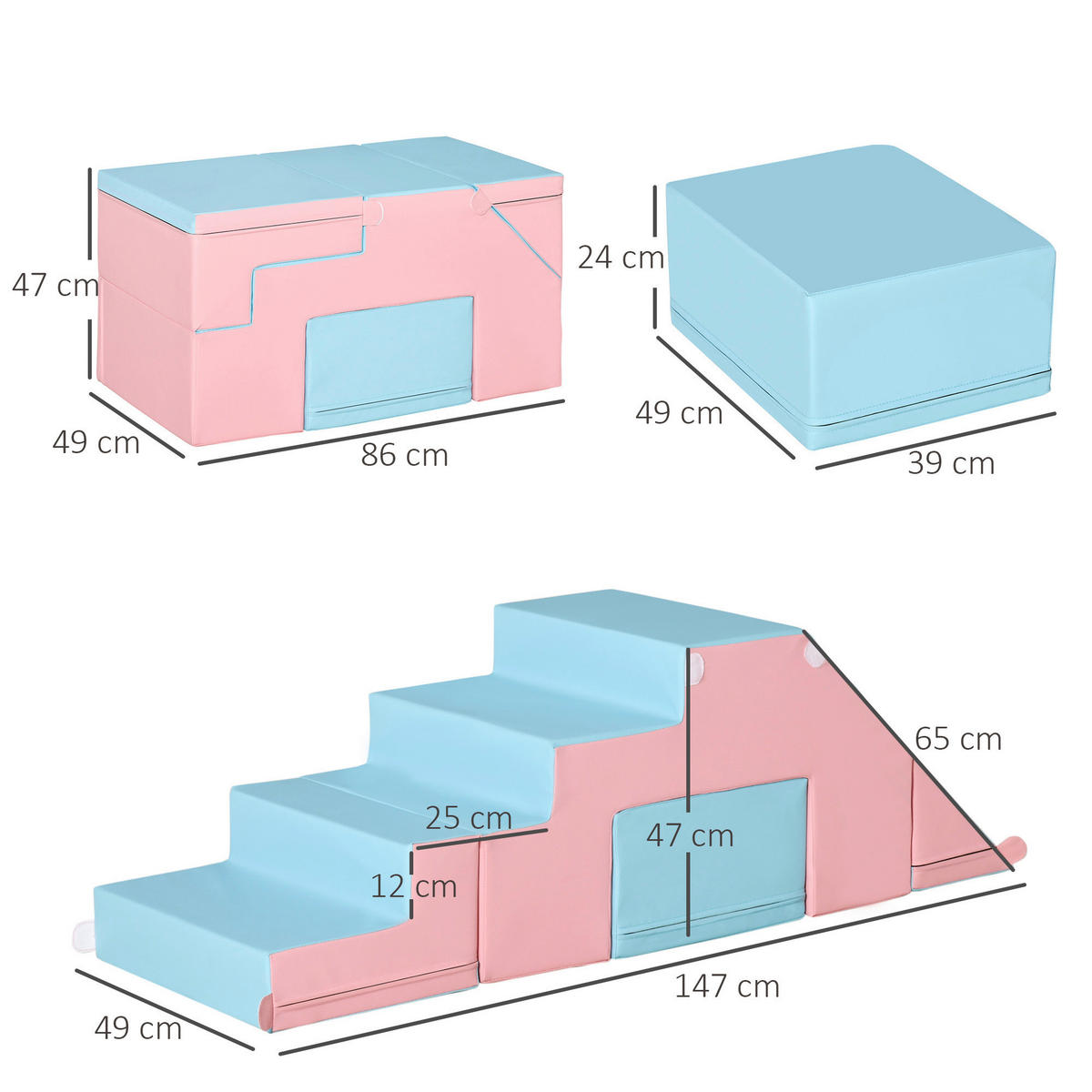HOMCOM Kinder-Softplay-Set B/H/L: ca. 49x47x147 cm Kinder-Softplay-Set - blau/rosa (147,00/49,00/47,00cm) - HOMCOM