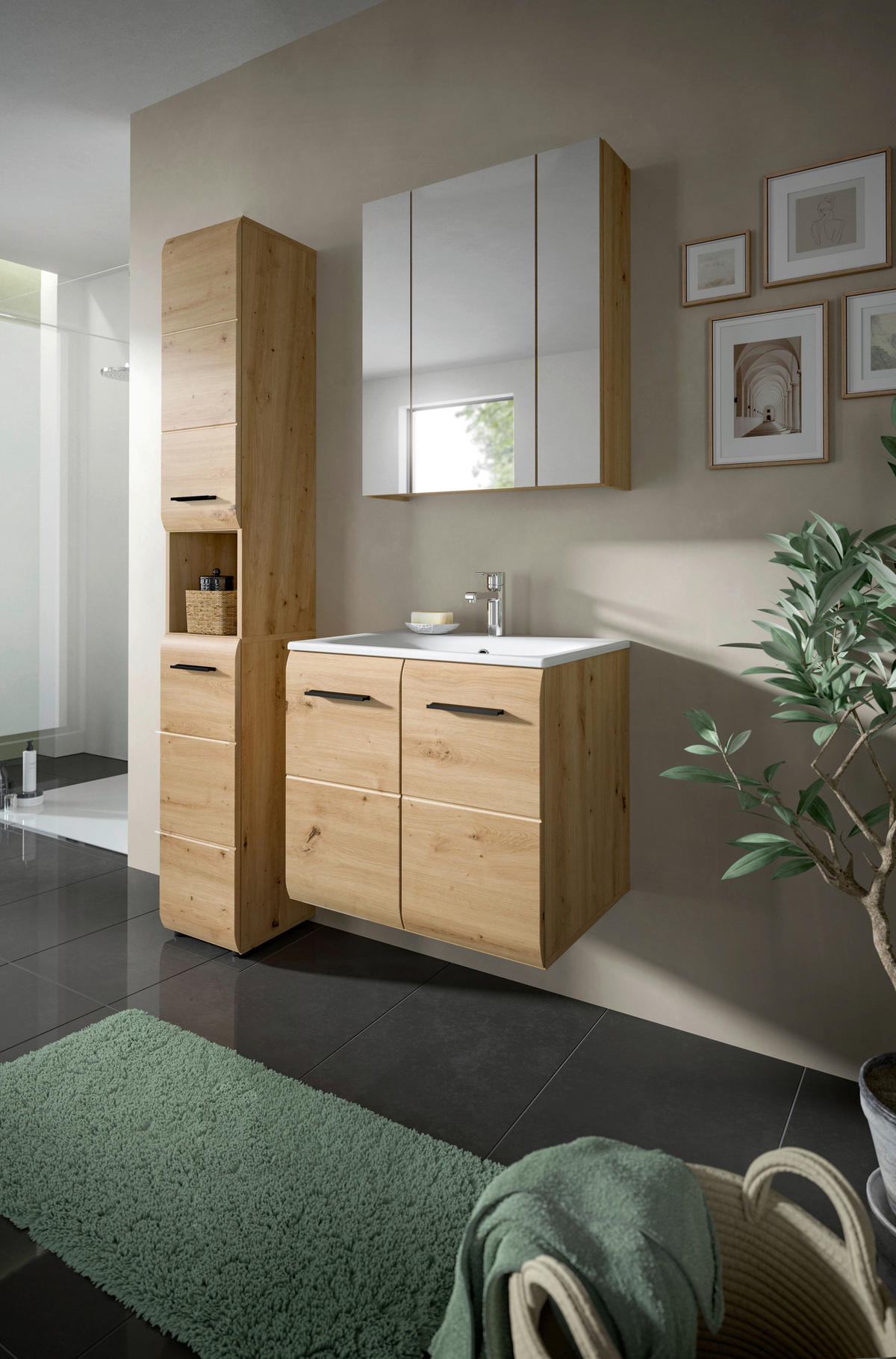 Badezimmer-Set Ice Artisan Oak Nachbildung B/H/T: ca. 105x185x46 cm Ice - (105,00/185,00/46,00cm) - xonox.home