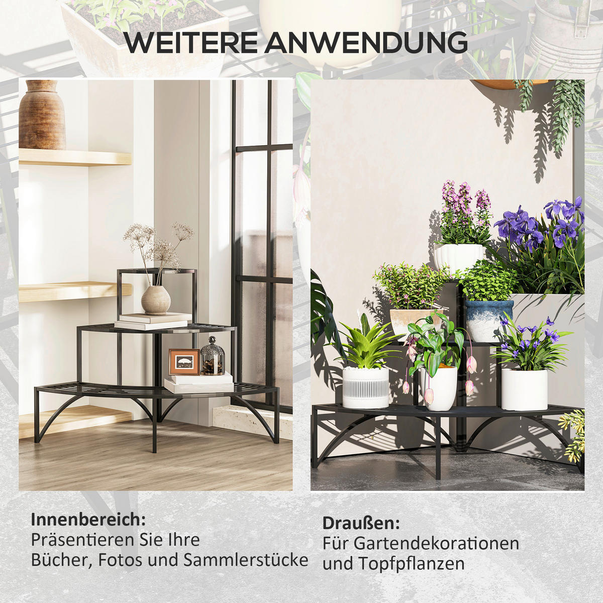Outsunny Pflanzenständer schwarz Metall B/H/L: ca. 60x60x87 cm Pflanzenständer - schwarz (87,00/60,00/60,00cm) - Outsunny