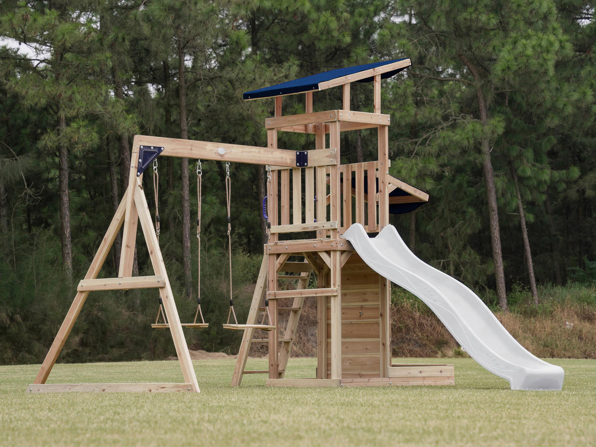 AXI Spielturm Malik weiß B/H/L: ca. 345x270x336 cm Malik - braun/weiß (336,00/345,00/270,00cm) - AXI