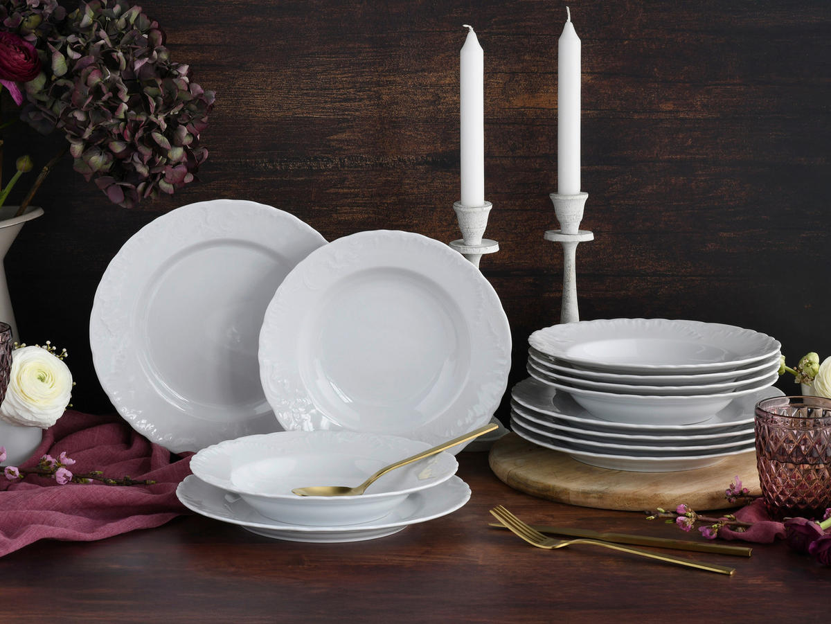 CreaTable Tafelservice Rokoko weiß Porzellan 12 tlg. Rokoko - weiß - CreaTable