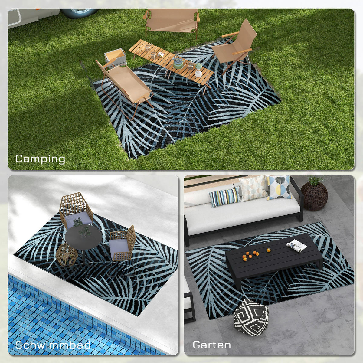 Outsunny Outdoor-Teppich schwarz B/H/L: ca. 274x182x0,3 cm Outdoor-Teppich - blau/schwarz (0,30/274,00/182,00cm) - Outsunny