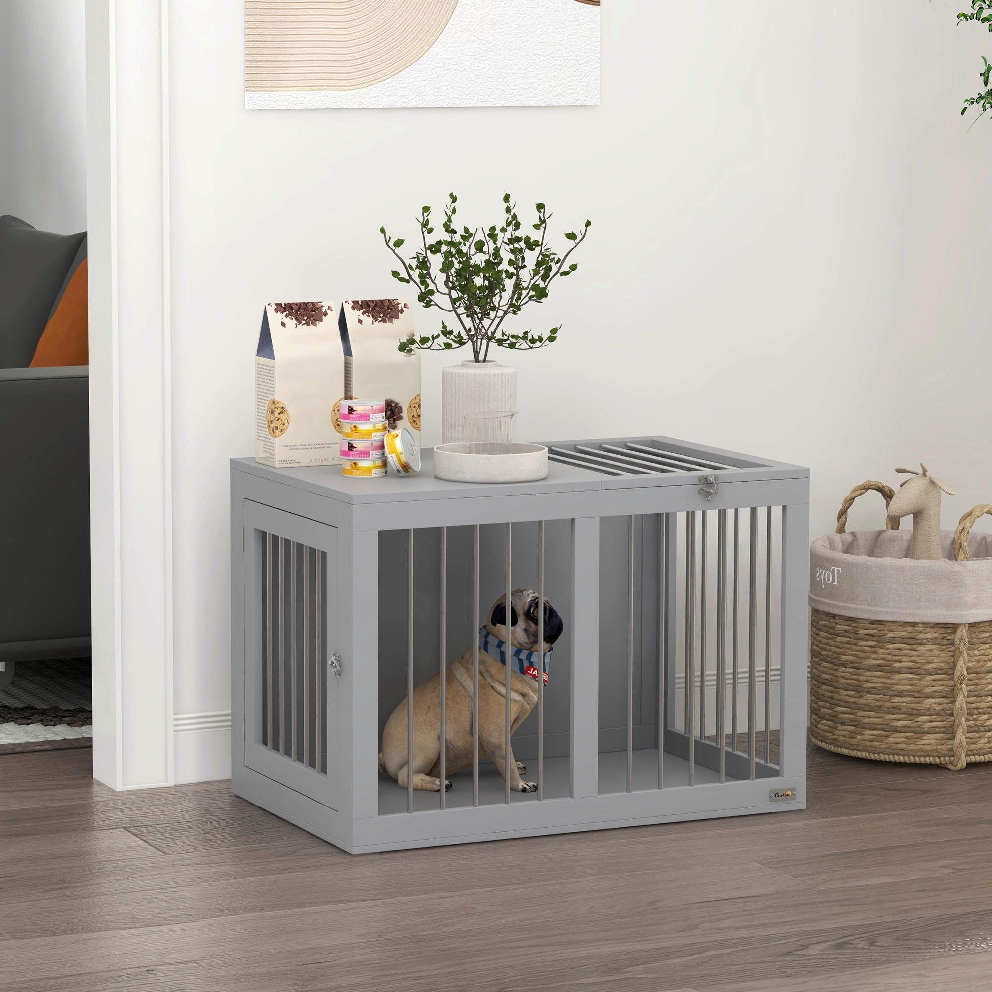 PawHut Hunde-Zubehör grau Edelstahl B/H/L: ca. 50x80x56,5 cm Hundekäfig - grau (56,50/50,00/80,00cm) - PawHut