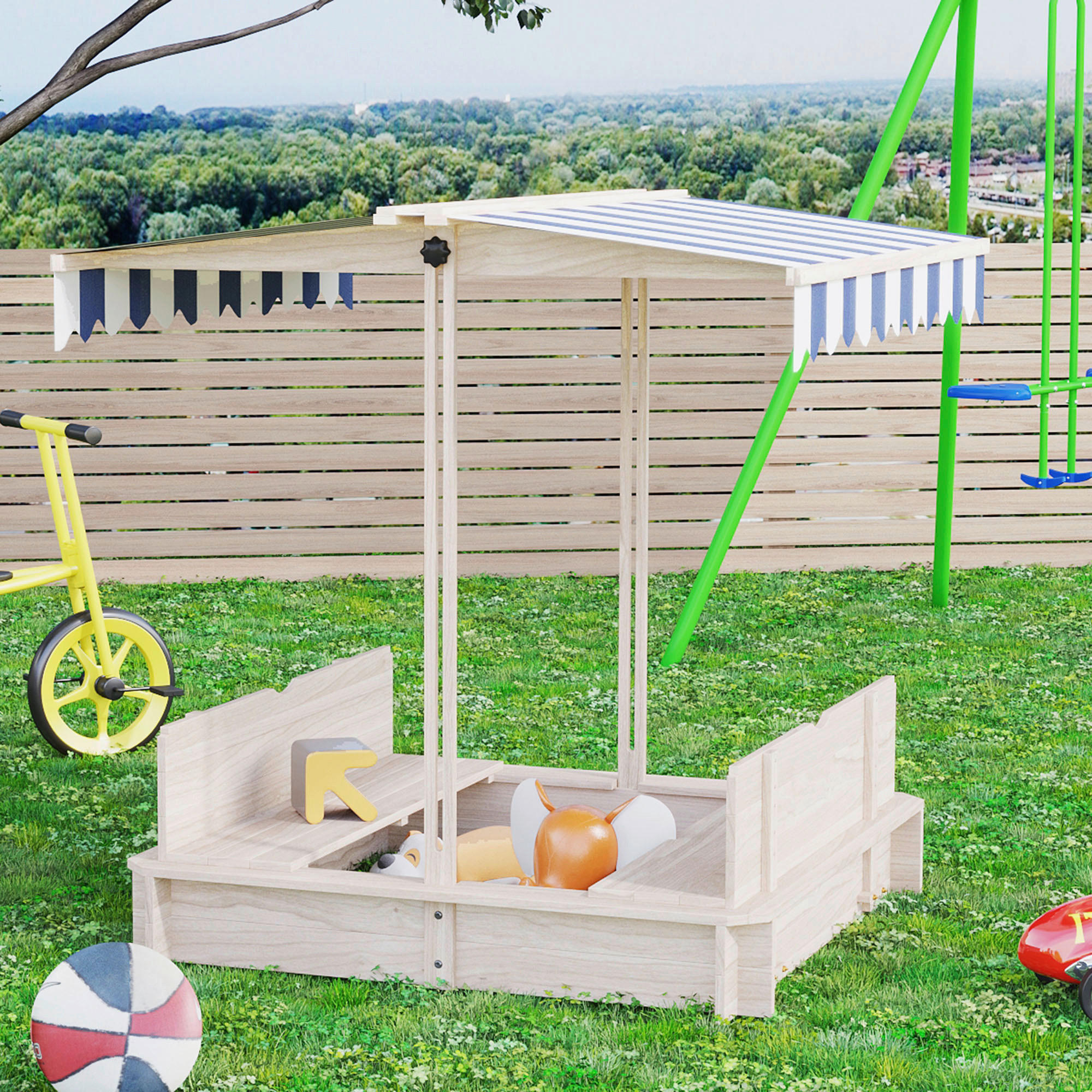 Outsunny Sandkasten weiß B/H/L: ca. 106x106x121 cm Sandkasten - blau/weiß (121,00/106,00/106,00cm) - Outsunny