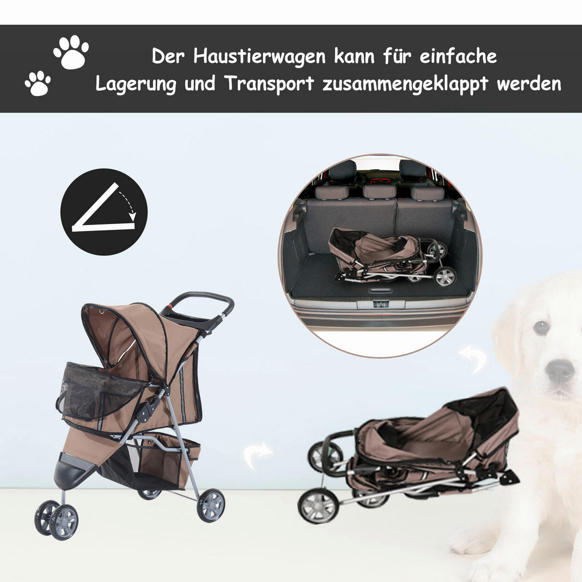PawHut Hundebuggy kaffee Kunststoff B/H/L: ca. 45x97x75 cm Hundebuggy - kaffee (75,00/45,00/97,00cm) - PawHut
