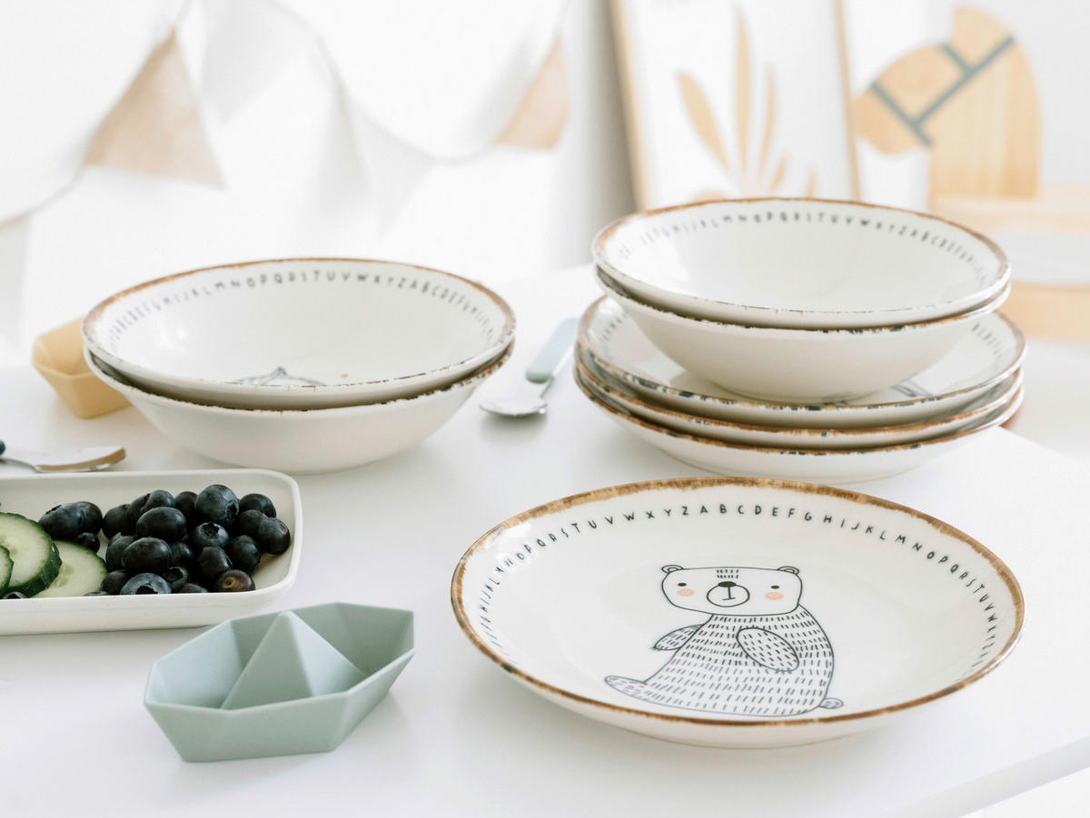 CreaTable Tellerset Freunde des Waldes beige Steinzeug D: ca. 21 cm Freunde des Waldes - beige/braun (21,00cm) - CreaTable