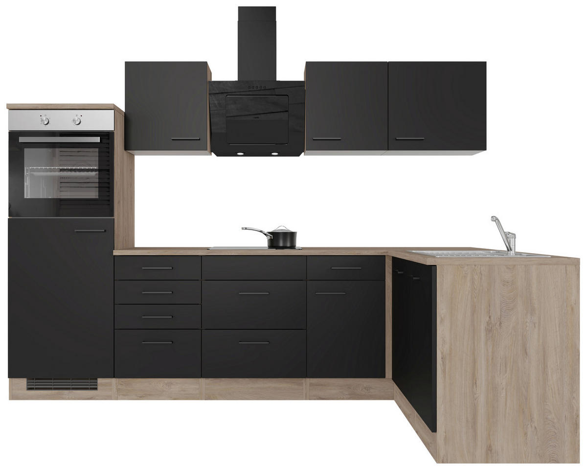 Winkelküche Capri schwarz matt B/H/T: ca. 280x200x60 cm Capri - schwarz/Oak (280,00/200,00/60,00cm) - Flex-Well