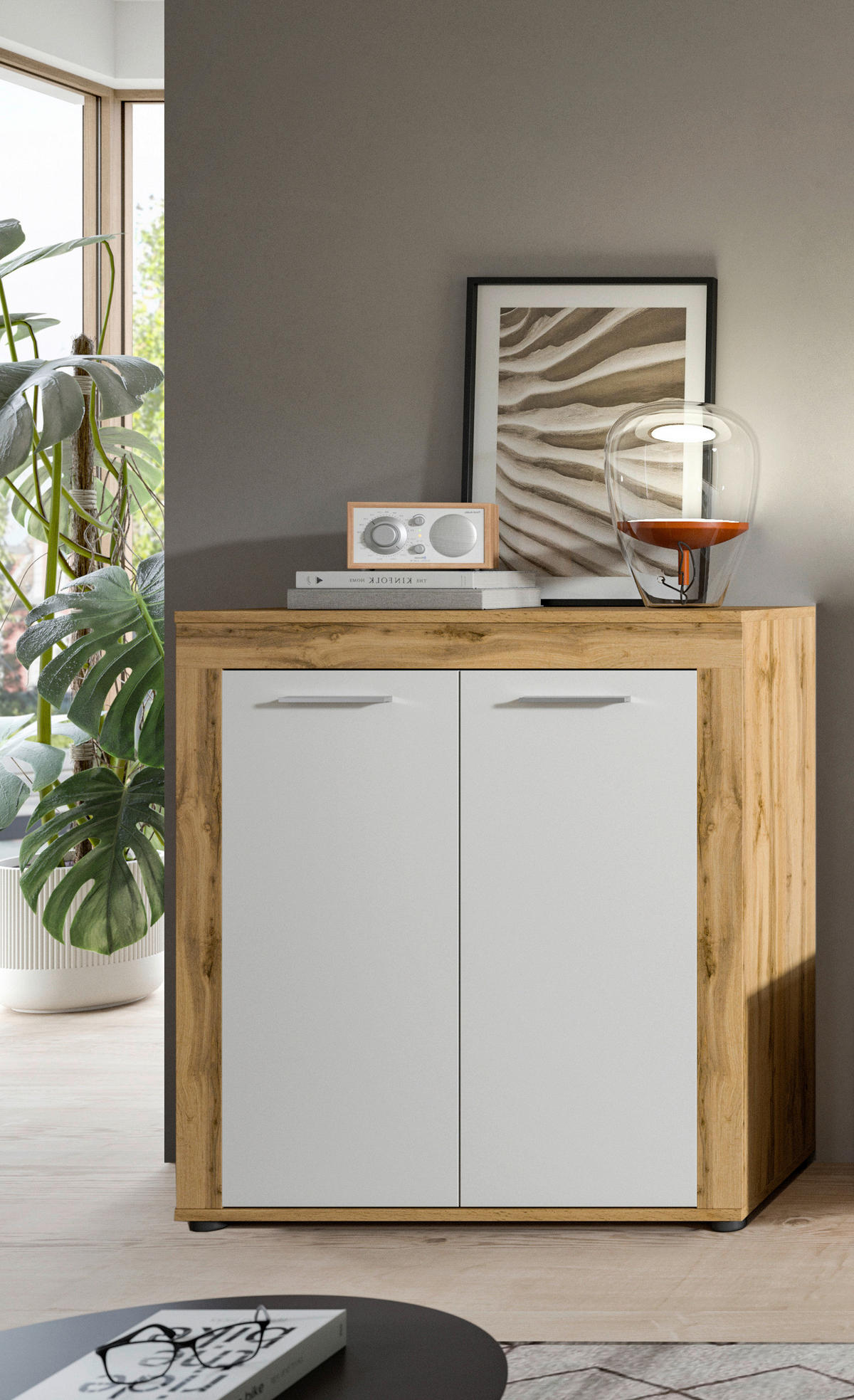 Highboard Jam Eiche Wotan Nachbildung weiß B/H/T: ca. 80x88x35 cm Jam - Eiche/weiß (80,00/88,00/35,00cm) - xonox.home
