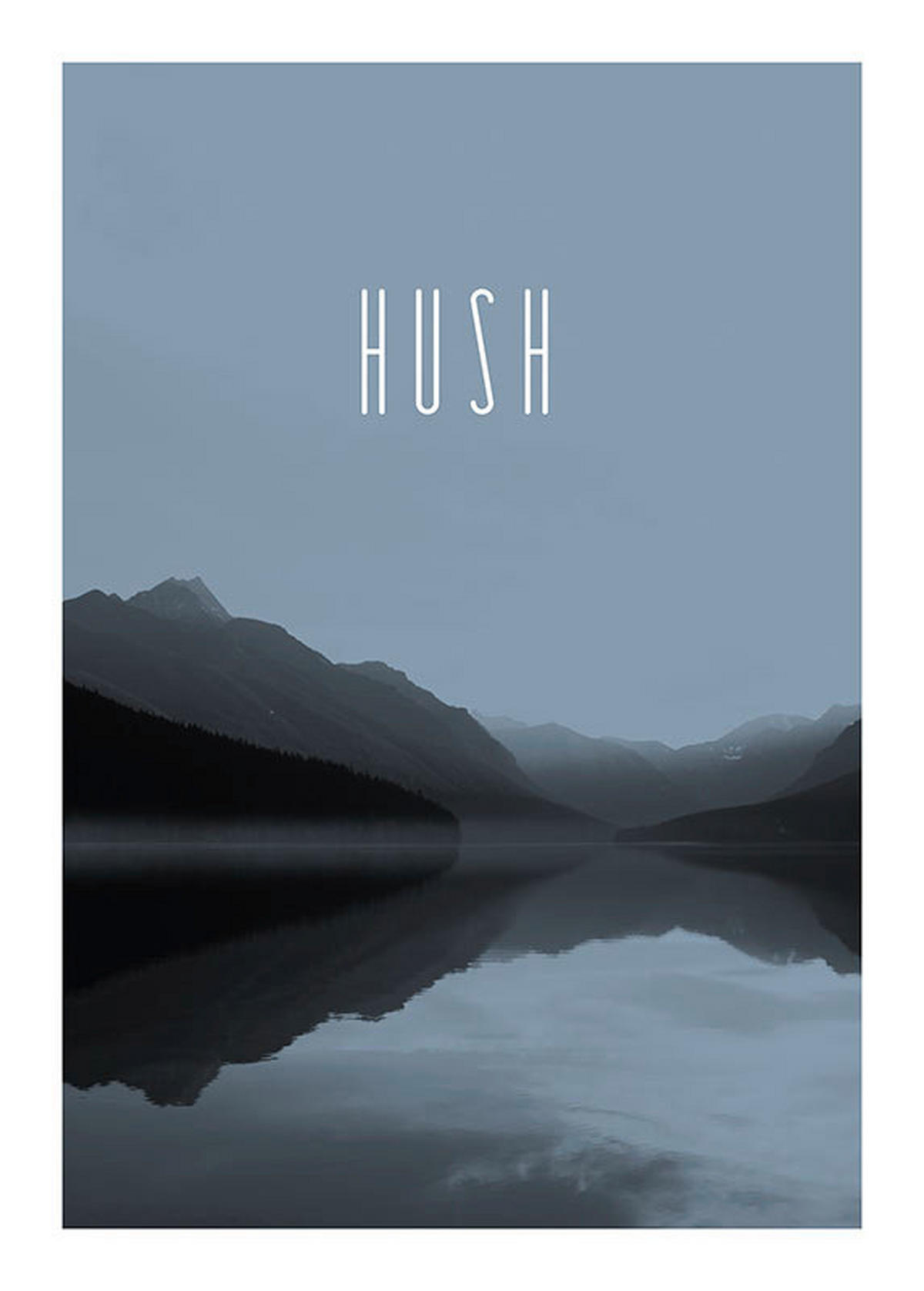 Komar Poster Word Lake Hush Steel Natur B/L: ca. 50x70 cm Word Lake Hush Steel - (50,00/70,00cm) - Komar