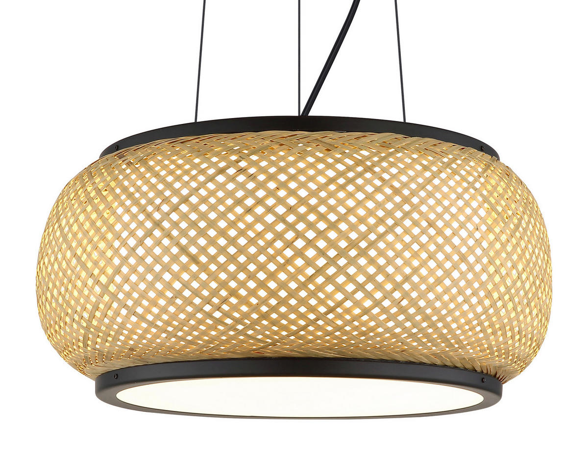 GLOBO Pendelleuchte natur mattschwarz Bambus Metall H/D: ca. 120x38 cm 1.0 Brennstellen BAMBORA - natur/mattschwarz (38,00/120,00cm) - GLOBO