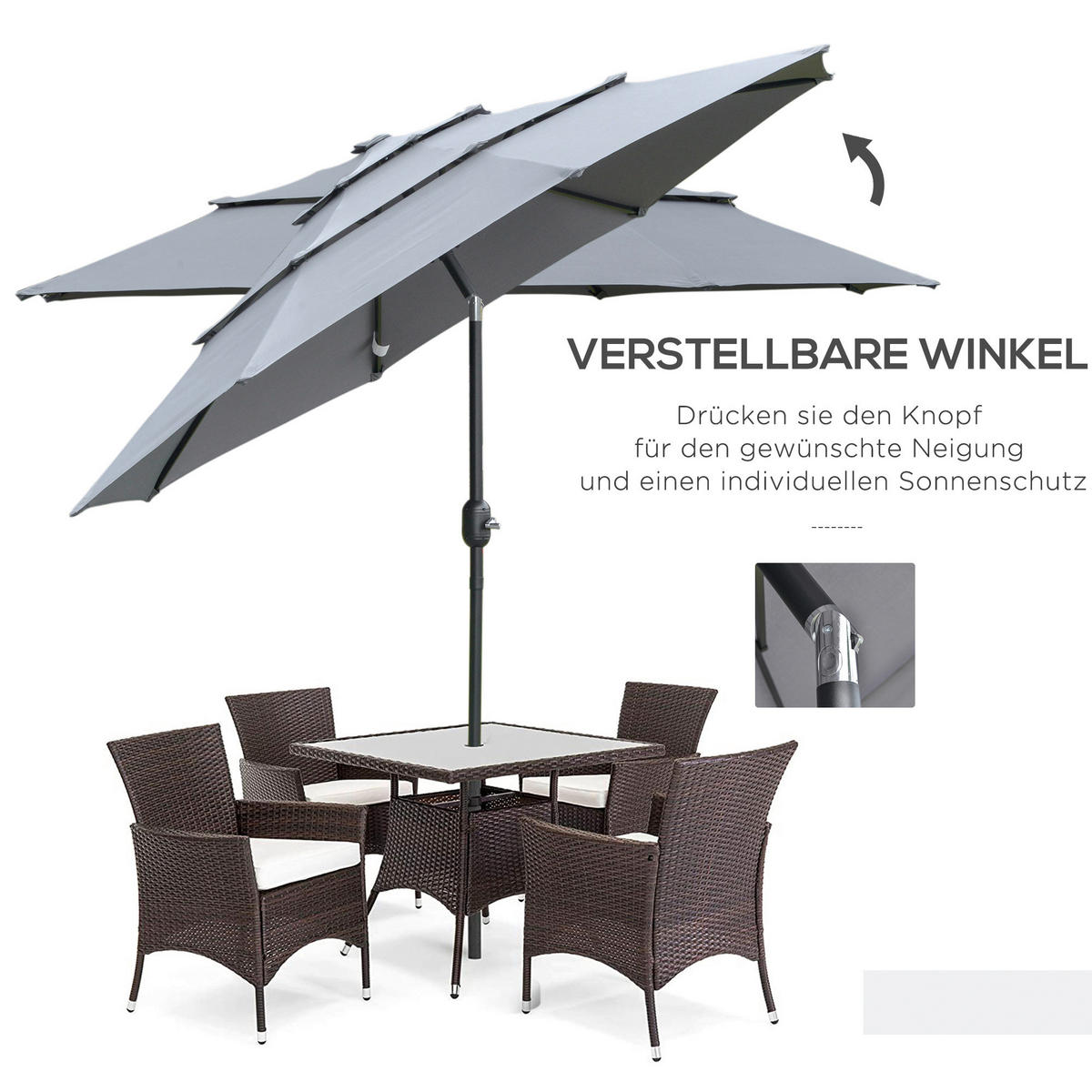 Outsunny Sonnenschirm dunkelgrau Stahl H/D: ca. 235x265 cm Sonnenschirm - schwarz/dunkelgrau (265,00/235,00cm) - Outsunny