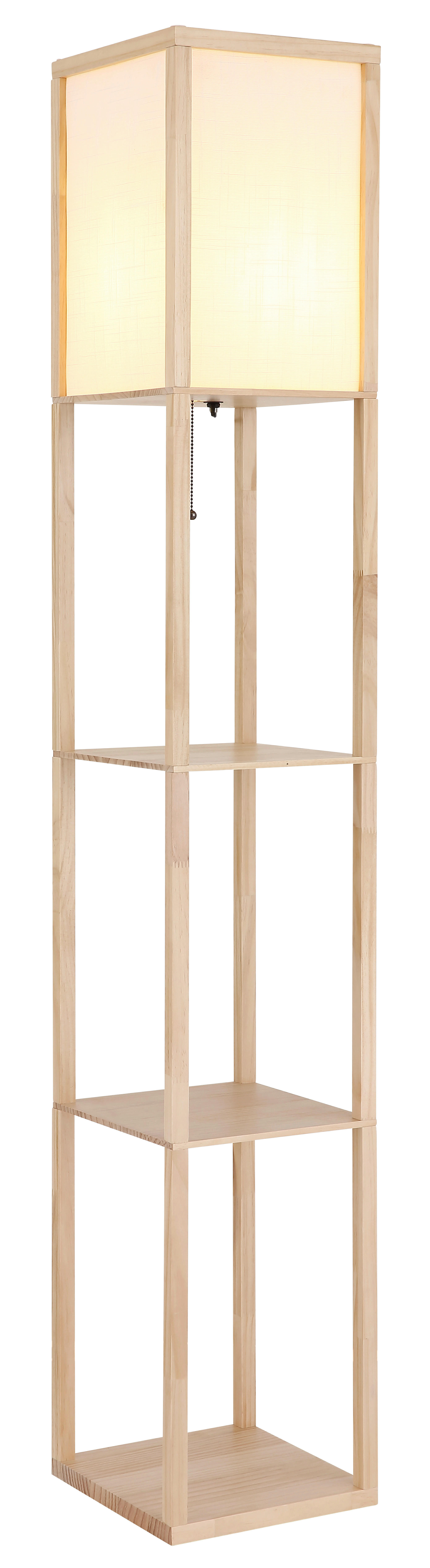 GLOBO Stehleuchte hellbraun weiß Textil PVC Holz B/H/L: ca. 26x159x26 cm E27 1 Brennstellen TABITHA - weiß/hellbraun (26,00/26,00/159,00cm) - GLOBO