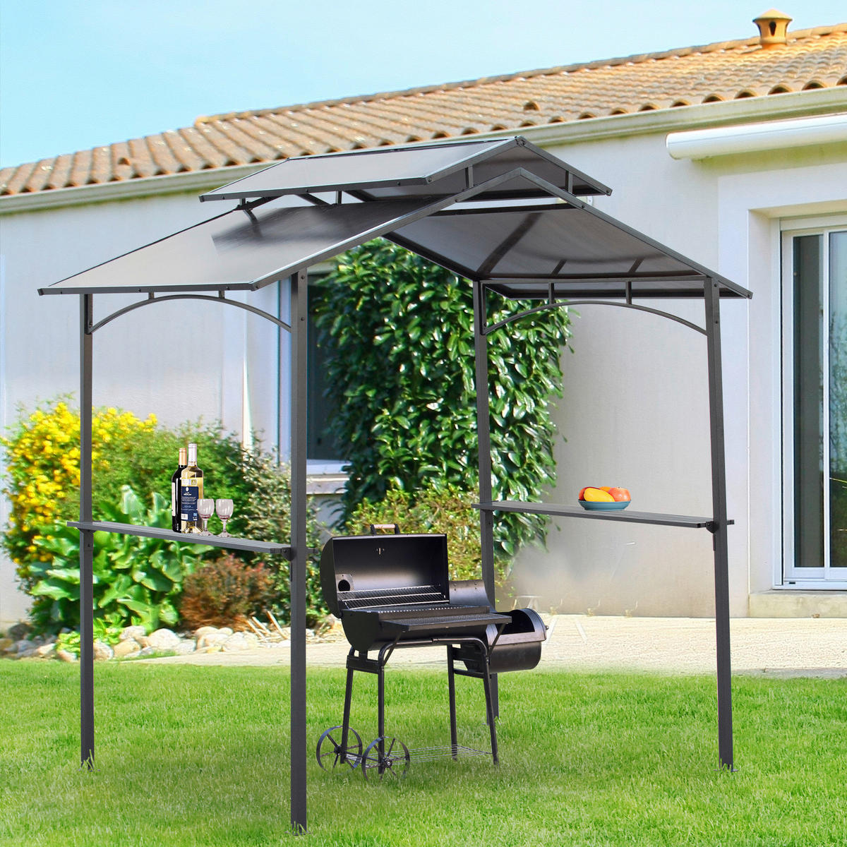 Outsunny Grillpavillon mit Flammschutzdach braun Stahl B/H/L: ca. 150x250x240 cm Grillpavillon_mit_Flammschutzdach - braun/schwarz (240,00/150,00/250,00cm) - Outsunny