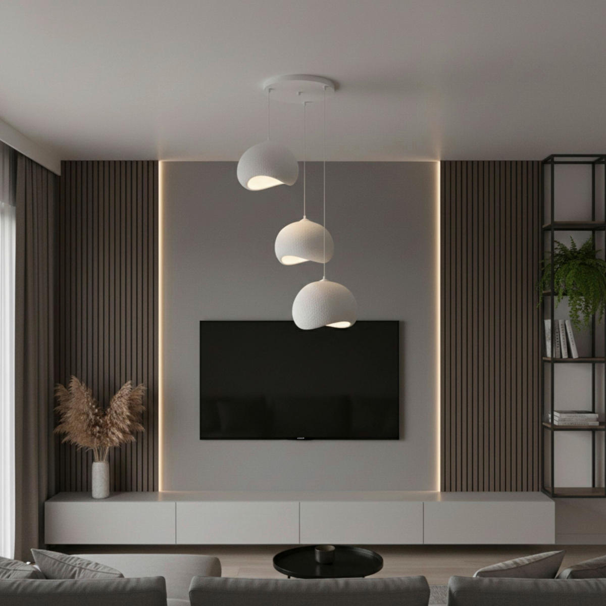 Opviq Pendelleuchte weiß Polyester-Mischgewebe Metall B/H/L: ca. 29x120x34 cm E27 3 Brennstellen Yontu - 15853 - weiß (34,00/29,00/120,00cm) - Opviq