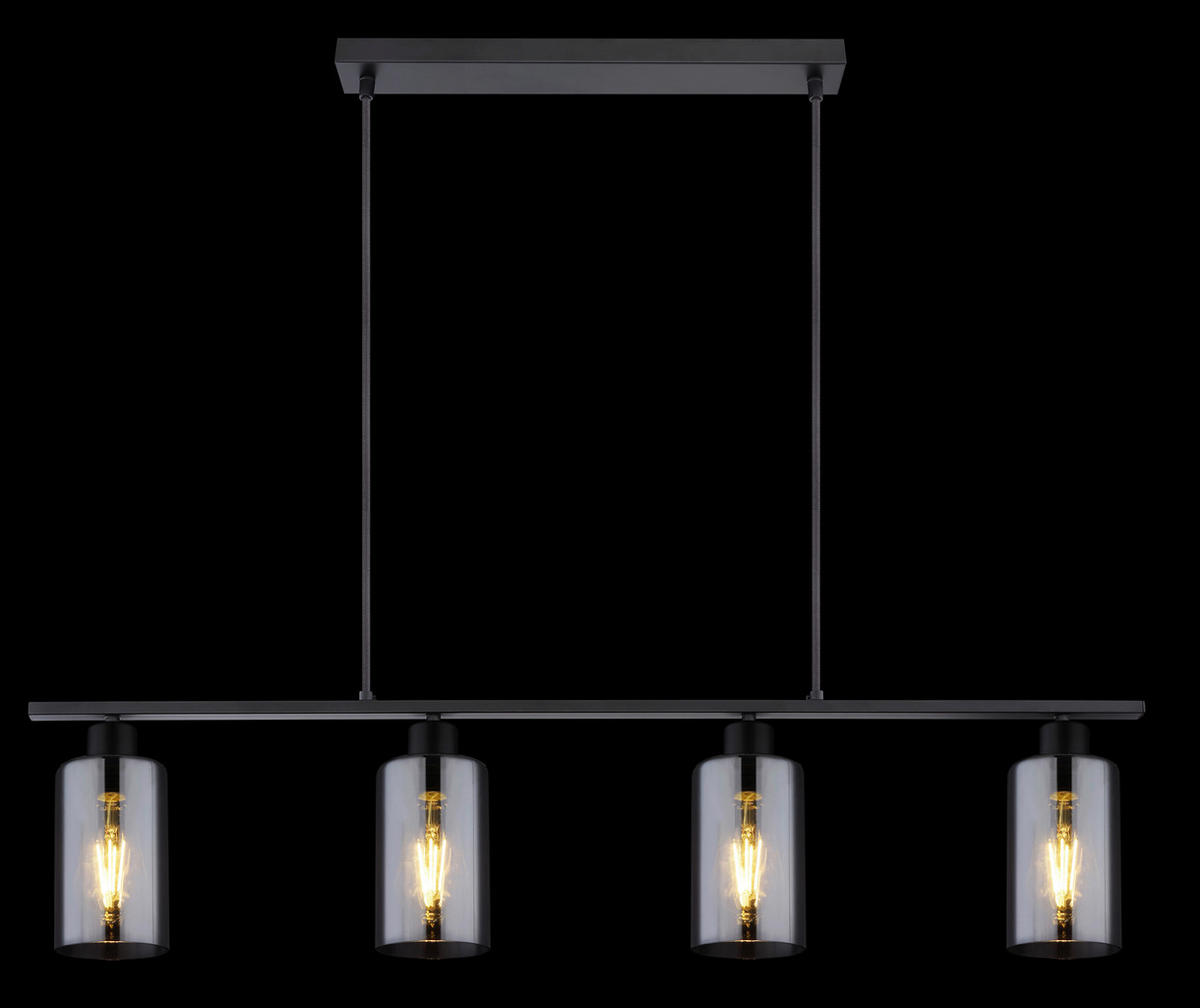 GLOBO Pendelleuchte Hadera 15465-4H schwarz Rauch Metall Glas B/H/L: ca. 10x120x98 cm E27 4 Brennstellen Pendelleuchte_Hadera 4flg. - schwarz/Rauch (98,00/10,00/120,00cm) - GLOBO