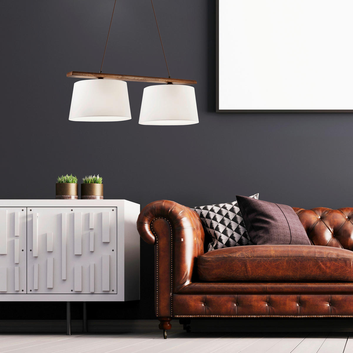 Lamkur Pendelleuchte AIDA 35178 Eiche Holz Stoff Stahl H/L: ca. 95x90 cm E27 2 Brennstellen Aida - Eiche (90,00cm) - Lamkur