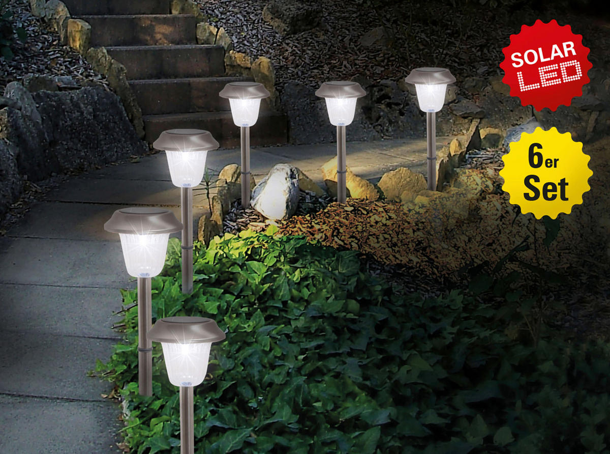 4er Set LED-Außenleuchte 4043306 silber H: ca. 39 cm 4er Set LED Außenleuchte - silber (39,00cm) - Näve Leuchten