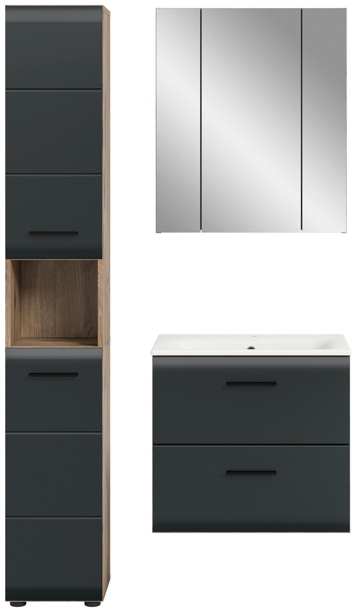 Badezimmer-Set Ice Nox Oak Nachbildung schwarz matt B/H/T: ca. 105x185x46 cm Ice - schwarz (105,00/185,00/46,00cm) - xonox.home