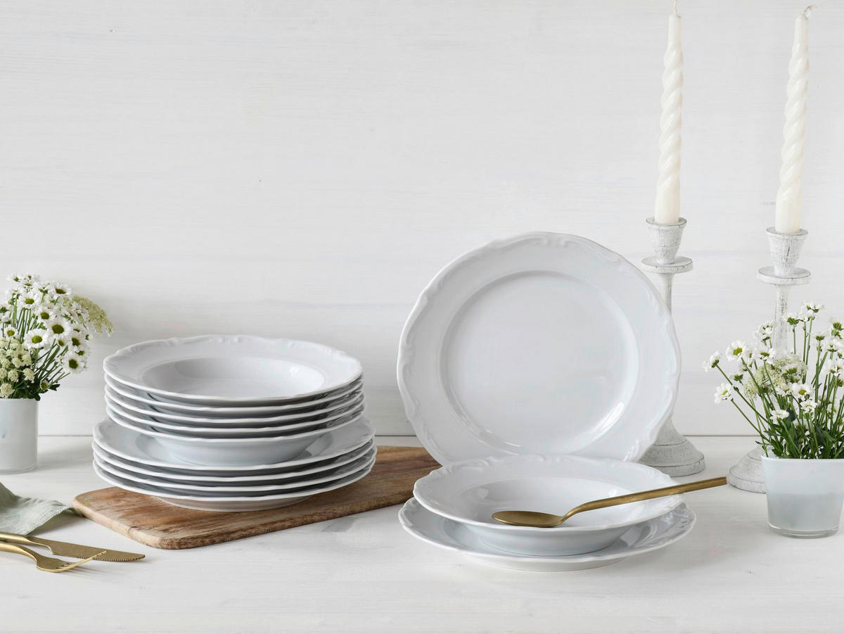 CreaTable Tafelservice Maria Theresia weiß Porzellan 12 tlg. Maria Theresia - weiß - CreaTable