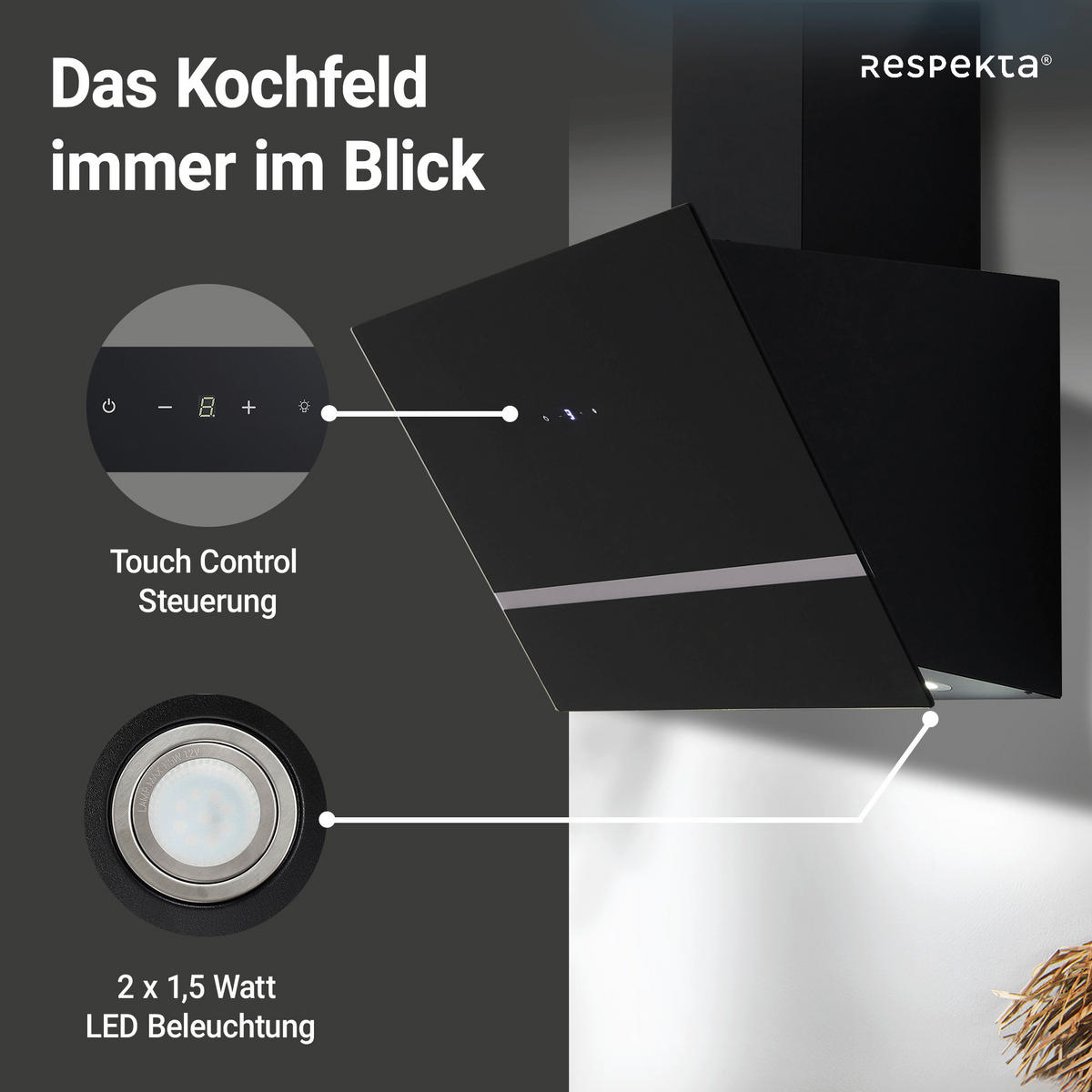 Respekta Dunstabzugshaube CH24060SAM schwarz B/H/T: ca. 59,5x34,2x38,5 cm CH24060SAM - schwarz (59,50/34,20/38,50cm) - Respekta