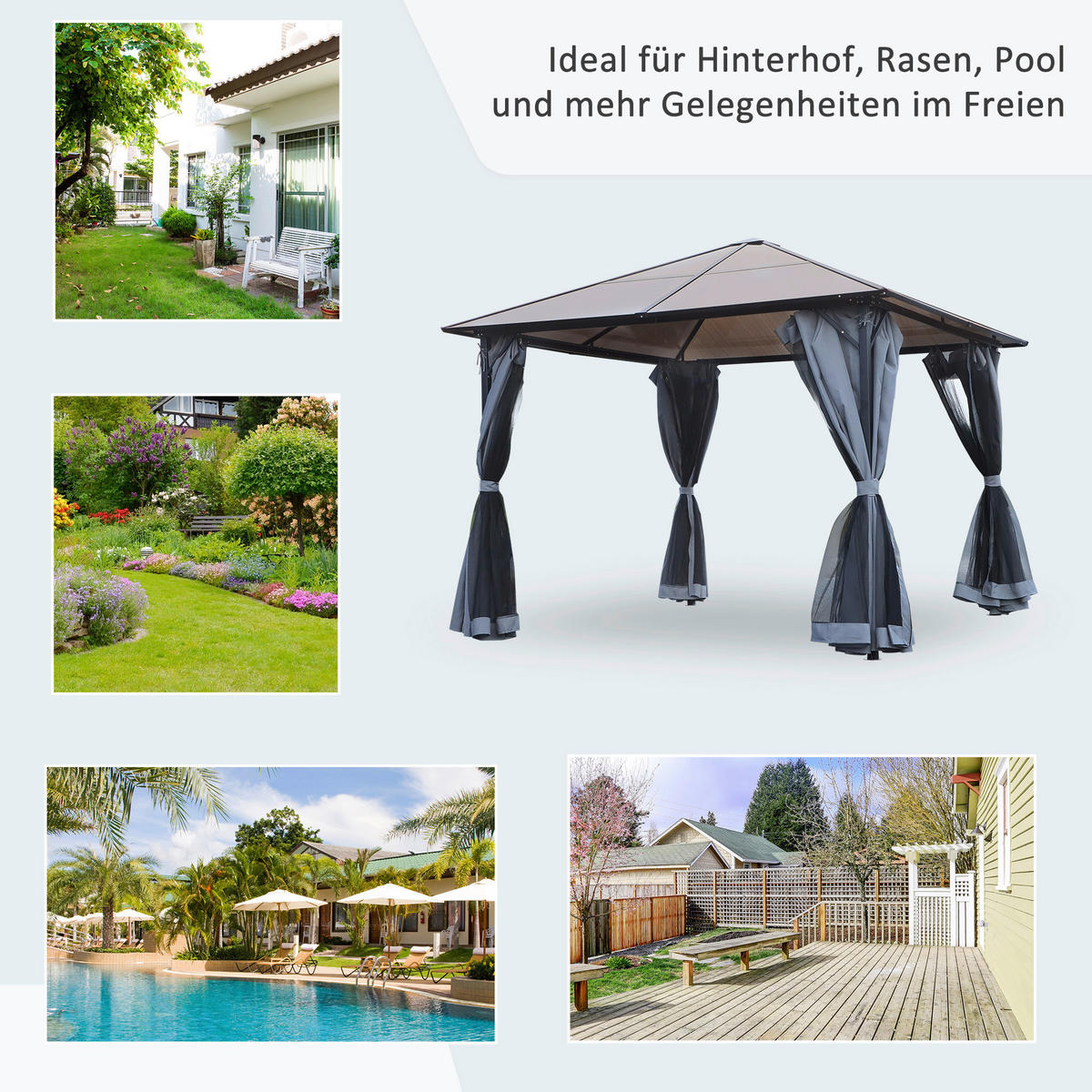 Outsunny Pavillon schwarz Alu B/H/L: ca. 400x265x300 cm Gartenpavillon - braun/schwarz (300,00/400,00/265,00cm) - Outsunny