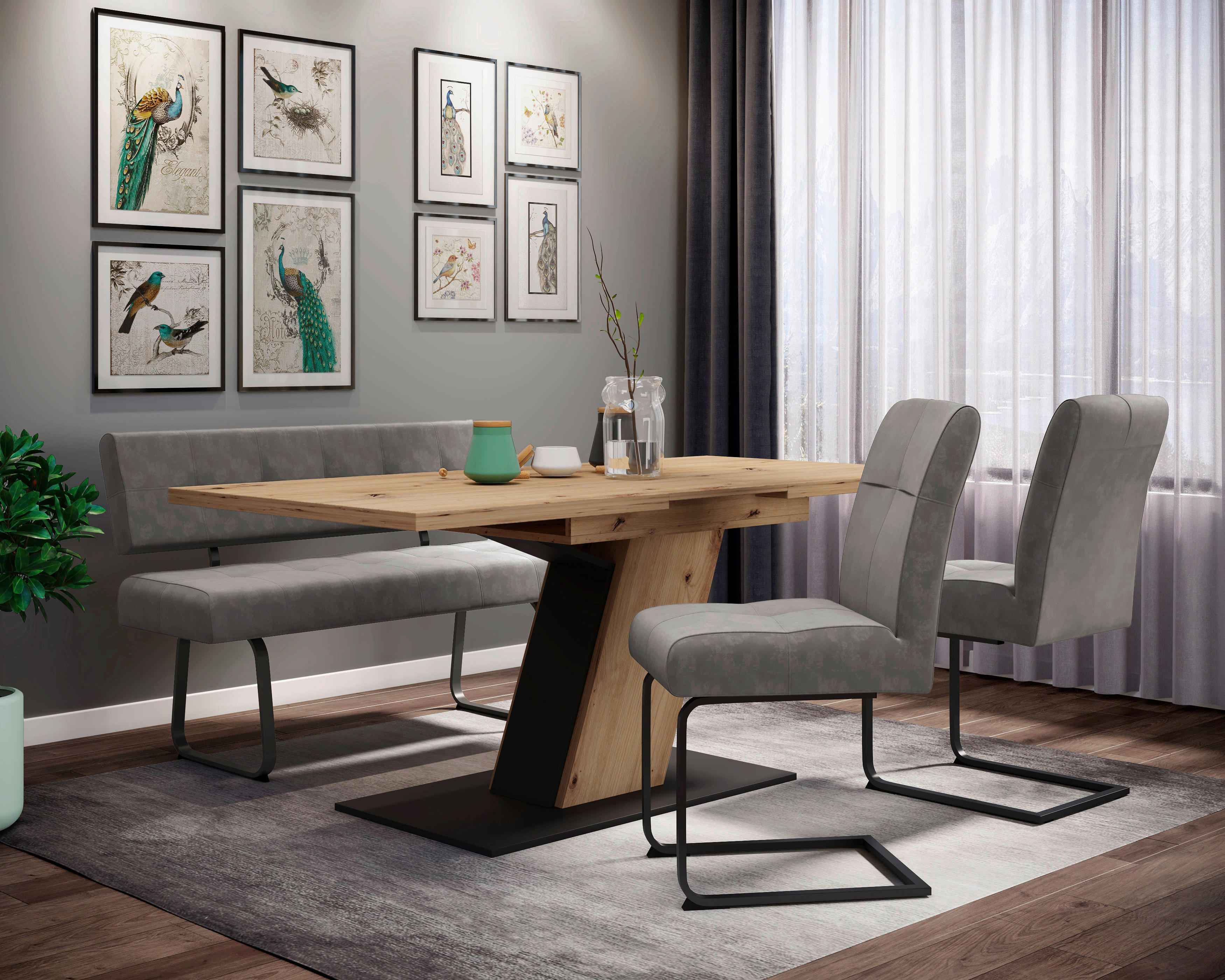 Essgruppe Luise grau Eiche Microfaser B/H/T: ca. 180x76x90 cm Luise - Eiche/grau (180,00/76,00/90,00cm) - Hela