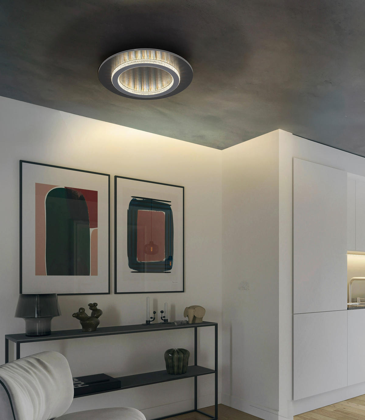 GLOBO LED-Deckenleuchte anthrazit hellgrau mattschwarz Kunststoff Metall H/D: ca. 5,5x35 cm 1 Brennstellen JAYDEN - hellgrau/mattschwarz (35,00/5,50cm) - GLOBO
