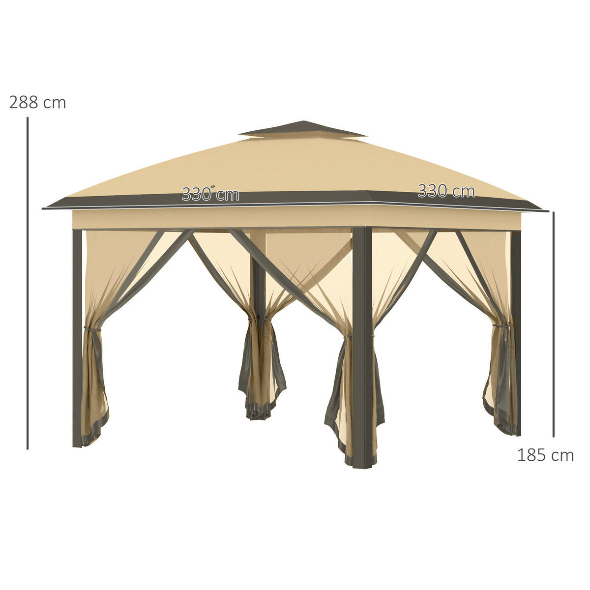 Outsunny Pavillon beige Metall B/H/L: ca. 330x288x330 cm Pavillon - beige (330,00/330,00/288,00cm) - Outsunny