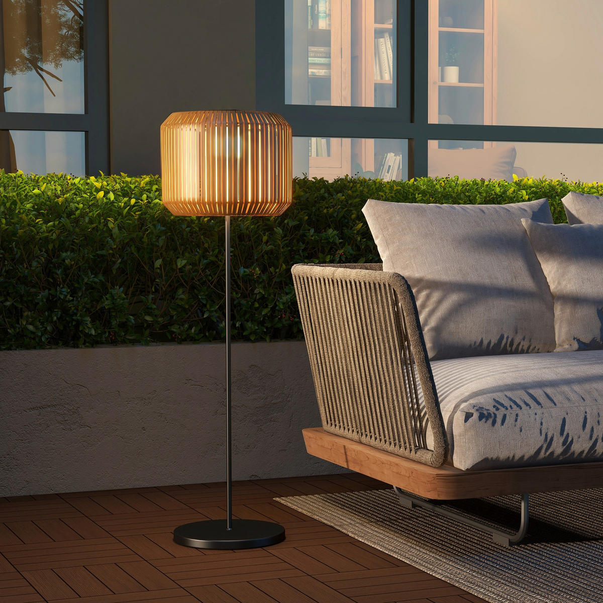 Solarleuchte 867-152V00YL gelb Edelstahl Polyrattan B/H/L: ca. 34x34x130 cm Rattan_Solarleuchte - gelb (130,00/34,00/34,00cm) - Outsunny