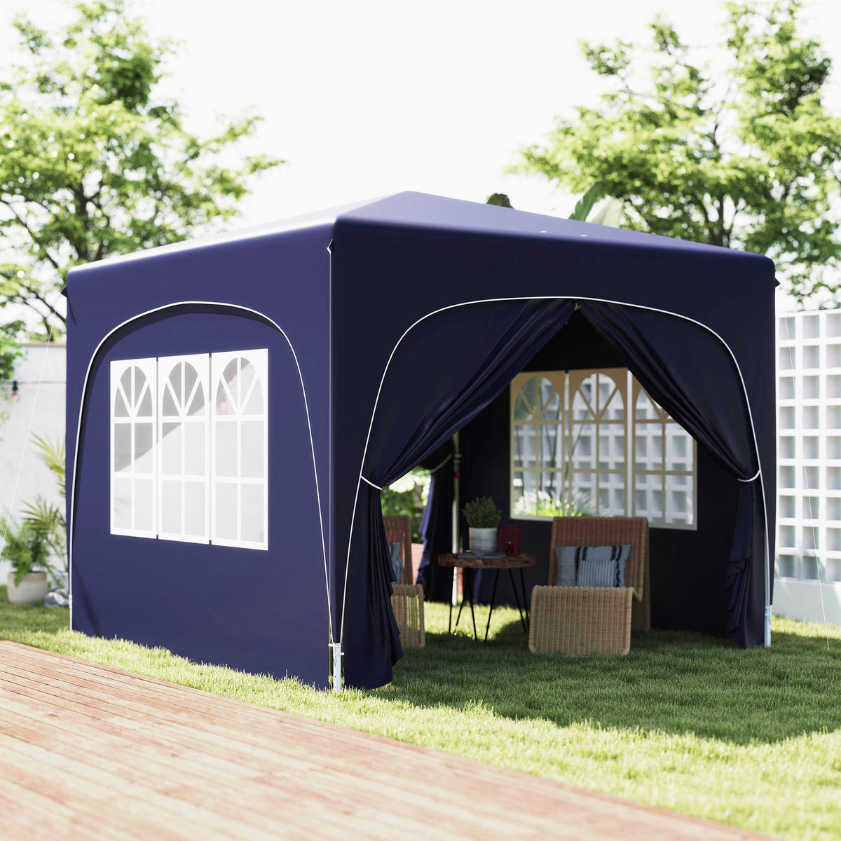 Outsunny Pavillon blau Polyester B/H/L: ca. 300x273x300 cm Pavillon - blau (300,00/300,00/273,00cm) - Outsunny