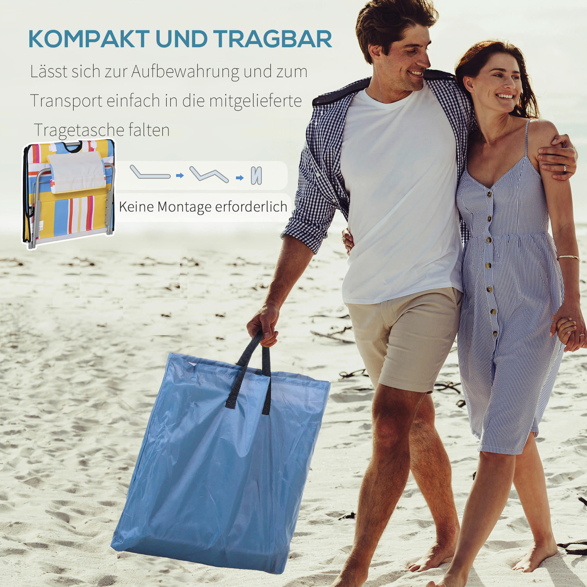 Outsunny Strandliege 2er Set mehrfarbig Stahl B/H/L: ca. 53x45x124 cm Strandliege 2er Set - mehrfarbig (124,00/53,00/45,00cm) - Outsunny