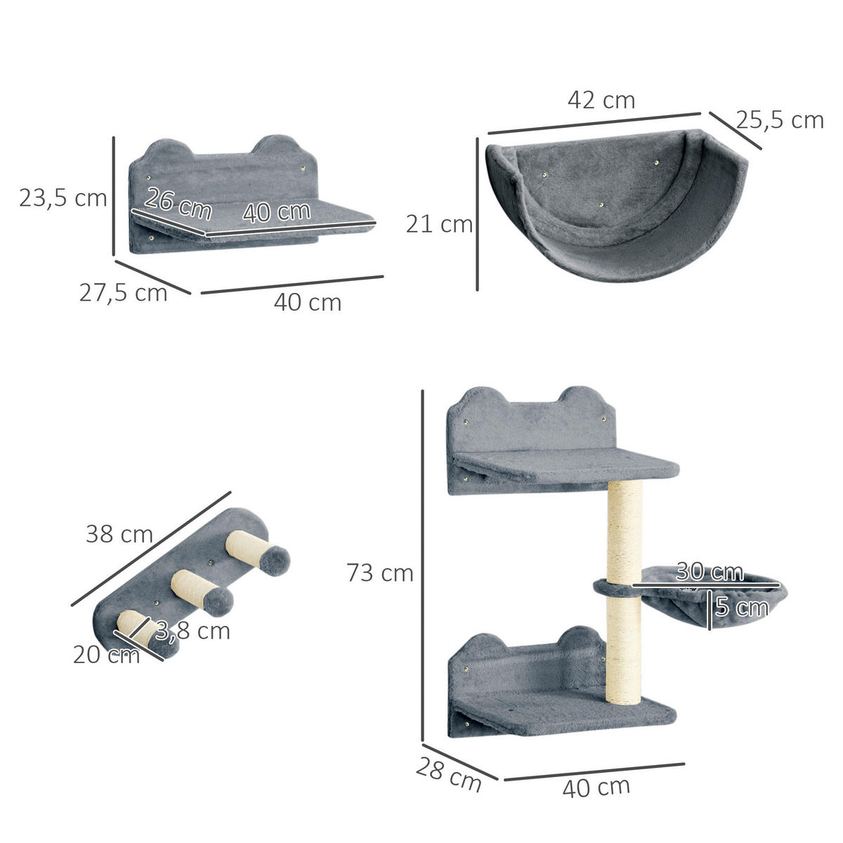 PawHut Katzen Kletterwand grau Polyester B/H/L: ca. 28x73x40 cm Katzen Kletterwand - grau (40,00/28,00/73,00cm) - PawHut