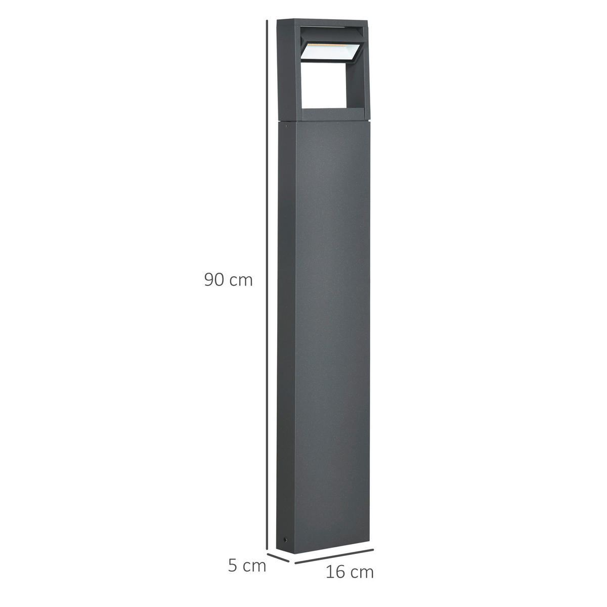 Gartenlampe mit LED dunkelgrau Aluminium Glas Gummi B/H/L: ca. 5x90x16 cm Gartenlampe_mit_LED - dunkelgrau (16,00/5,00/90,00cm) - Outsunny