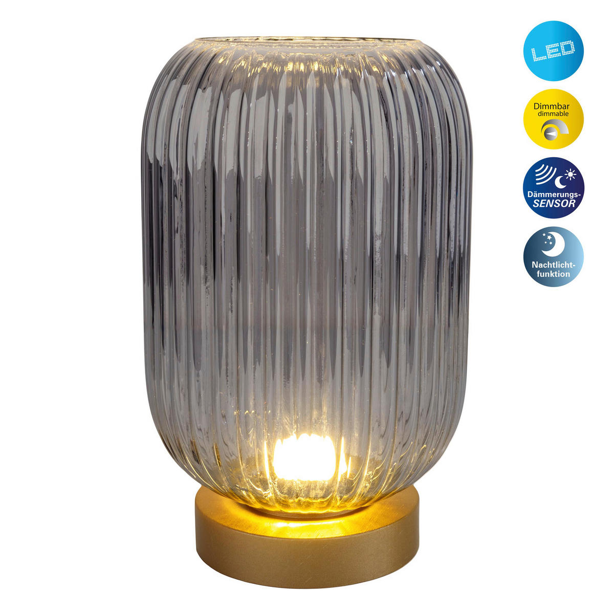Näve Leuchten Tischleuchte 5305558 gold Rauch Metall Glas B/H/T: ca. 14x23x14 cm 1 Brennstellen Luise - gold/Rauch (14,00/23,00/14,00cm) - Näve Leuchten