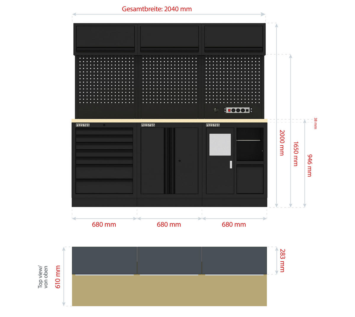 Werkzeugschrank EOS Blackline schwarz B/H/L: ca. 204x200x61 cm EOS Blackline - schwarz (61,00/204,00/200,00cm) - Feistos