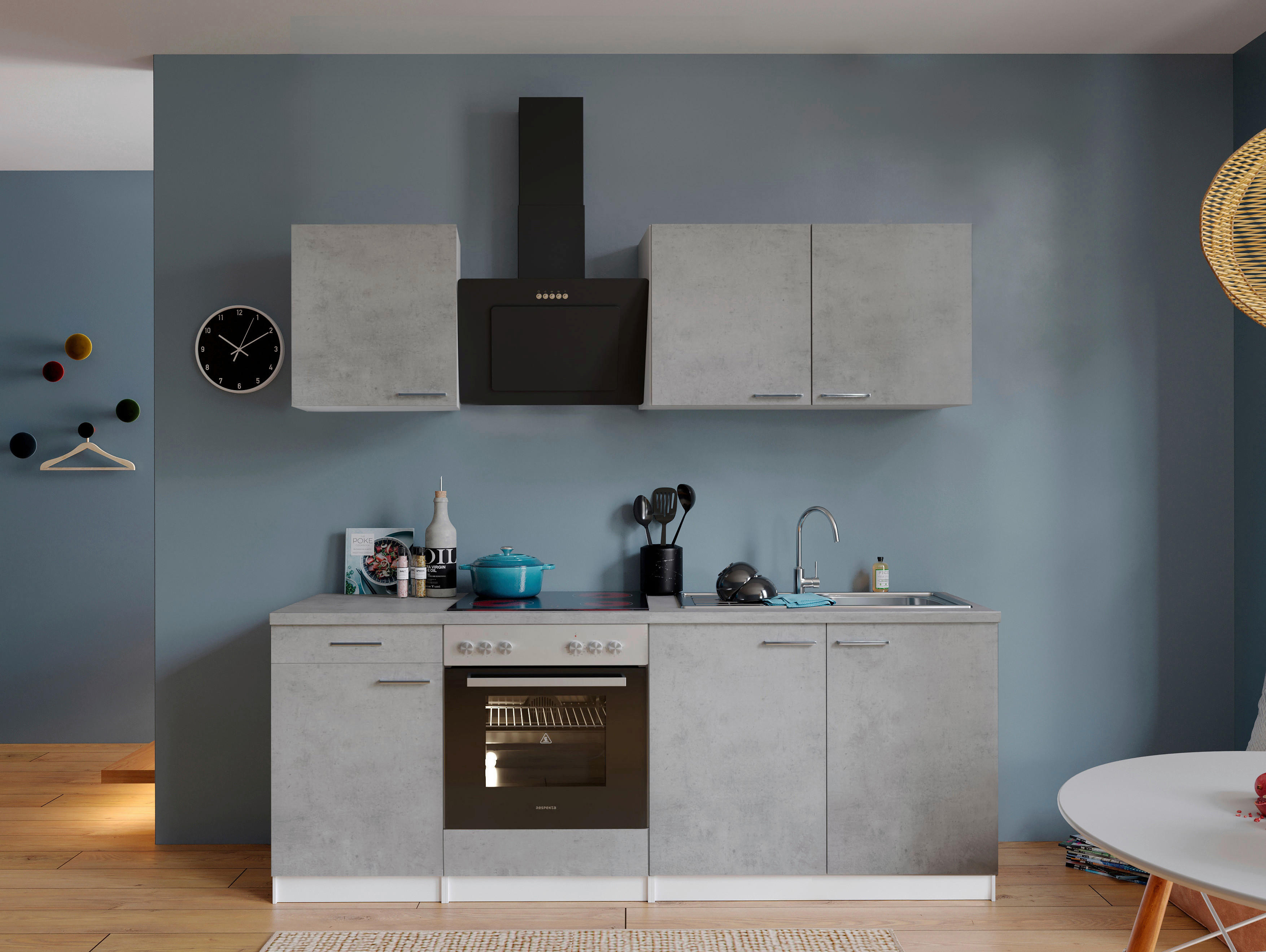 Respekta Küchenblock Malia Beton Optik B/H/T: ca. 210x200x60 cm Malia - Beton/weiß (210,00/200,00/60,00cm) - Respekta