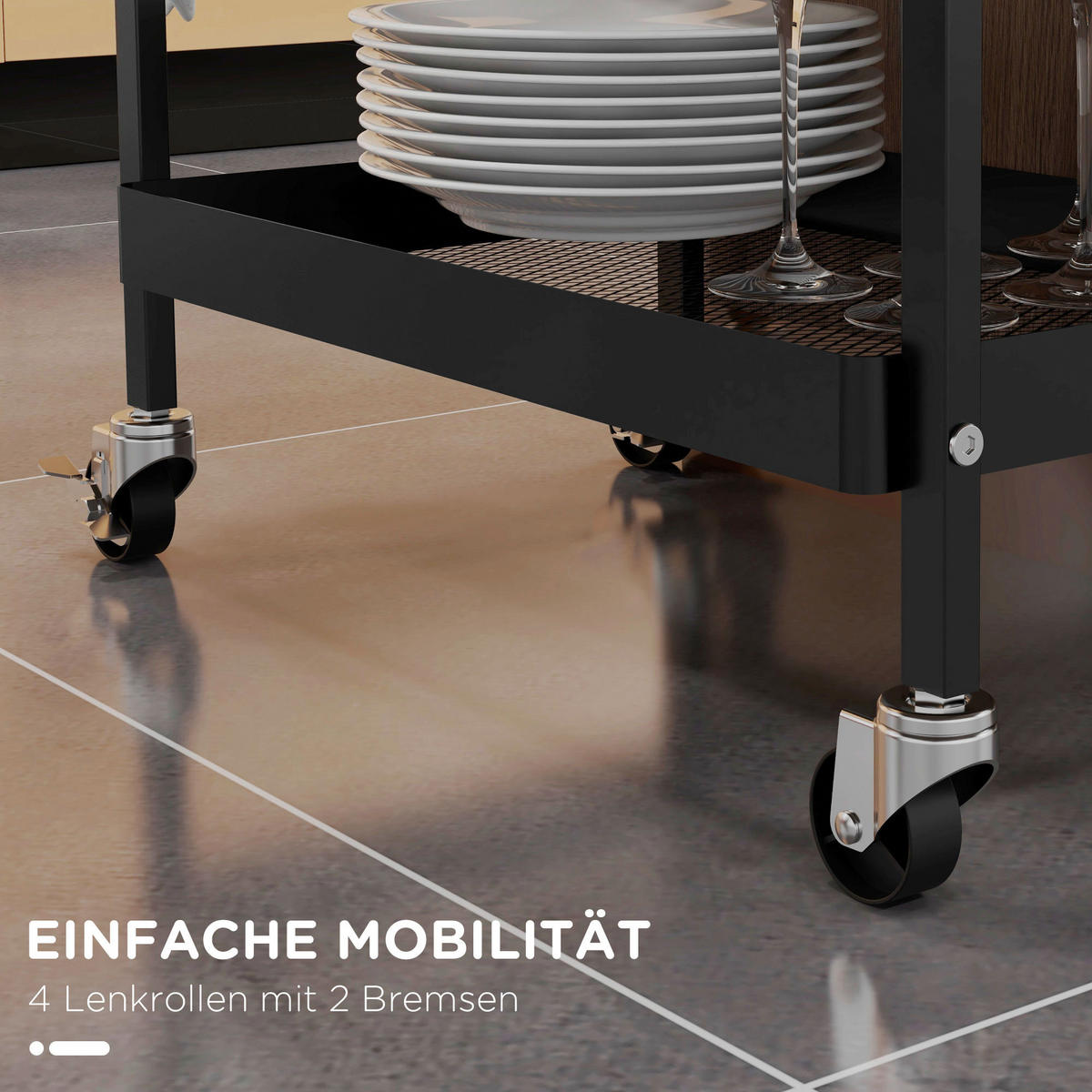 HOMCOM Rollwagen schwarz Edelstahl B/H/L: ca. 32,6x61x58,5 cm Rollwagen - schwarz (58,50/32,60/61,00cm) - HOMCOM
