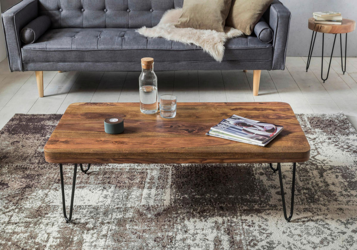 Couchtisch natur schwarz B/H/T: ca. 115x40x60 cm Couchtisch - natur/schwarz (115,00/40,00/60,00cm) - Wohnling