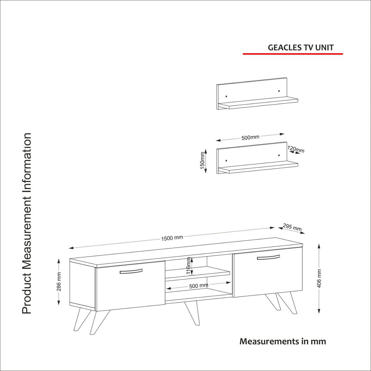 Wohnwand Geacles weiß walnuss Nachbildung B/H/T: ca. 150x40,6x30 cm Geacles - weiß/walnuss (150,00/40,60/30,00cm) - moebel17