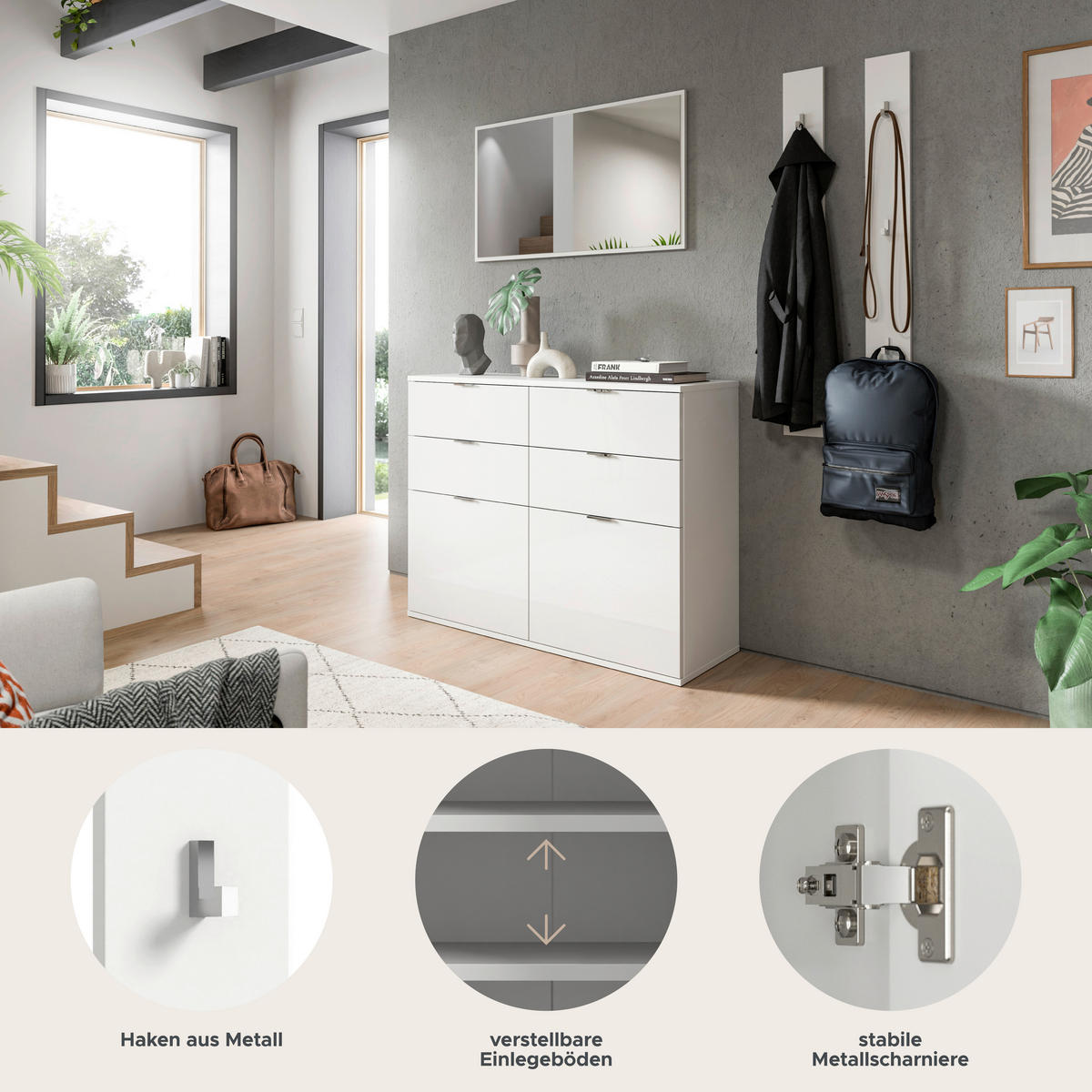 Garderobe Projekt X weiß weiß Hochglanz B/H/T: ca. 171x191x37 cm Projekt X - weiß (171,00/191,00/37,00cm) - xonox.home